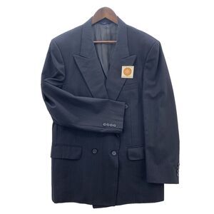 Vintage 1980s Burberrys Double Breasted Blazer Mens 41R Navy Pinstripe 100% Wool